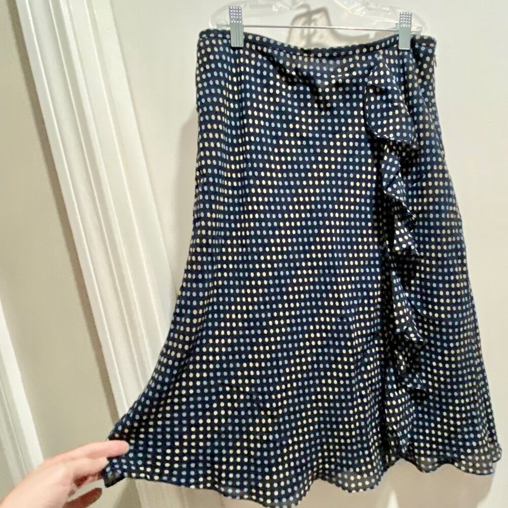 (3) Ann Taylor Loft Boho Cottage Fairy Silk Preppy Lined Ruffles Midi Skirt 4